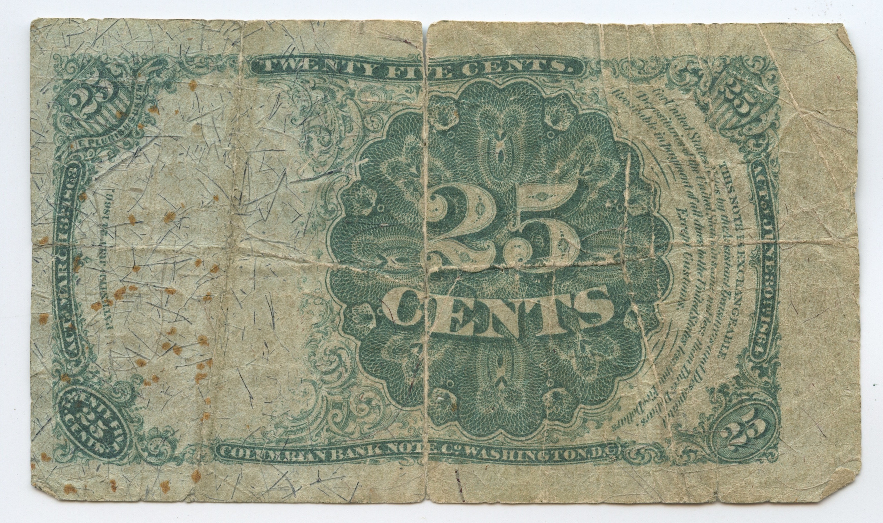 1874 United States 25¢ Twenty Five Cents Fractional Bank Note Bill at PristineAuction.com 1874 United States 25¢ Twenty Five Cents Fractional Bank Note Bill at PristineAuction.com