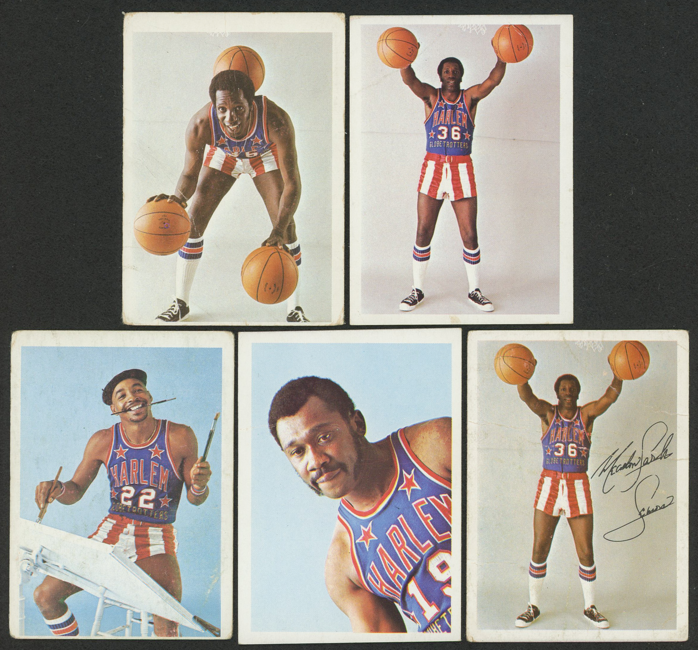 Lot of (5) 1971-72 Globetrotters with #27 Freddie Curly Neal, #33 Mel Davis, #26 Meadowlark Lemon, #12 Meadowlark Lemon & #11 Meadowlark Lemon at PristineAuction.com Lot of (5) 1971-72 Globetrotters with #27 Freddie Curly Neal, #33 Mel Davis, #26 Meadowlark Lemon, #12 Meadowlark Lemon & #11 Meadowlark Lemon at PristineAuction.com