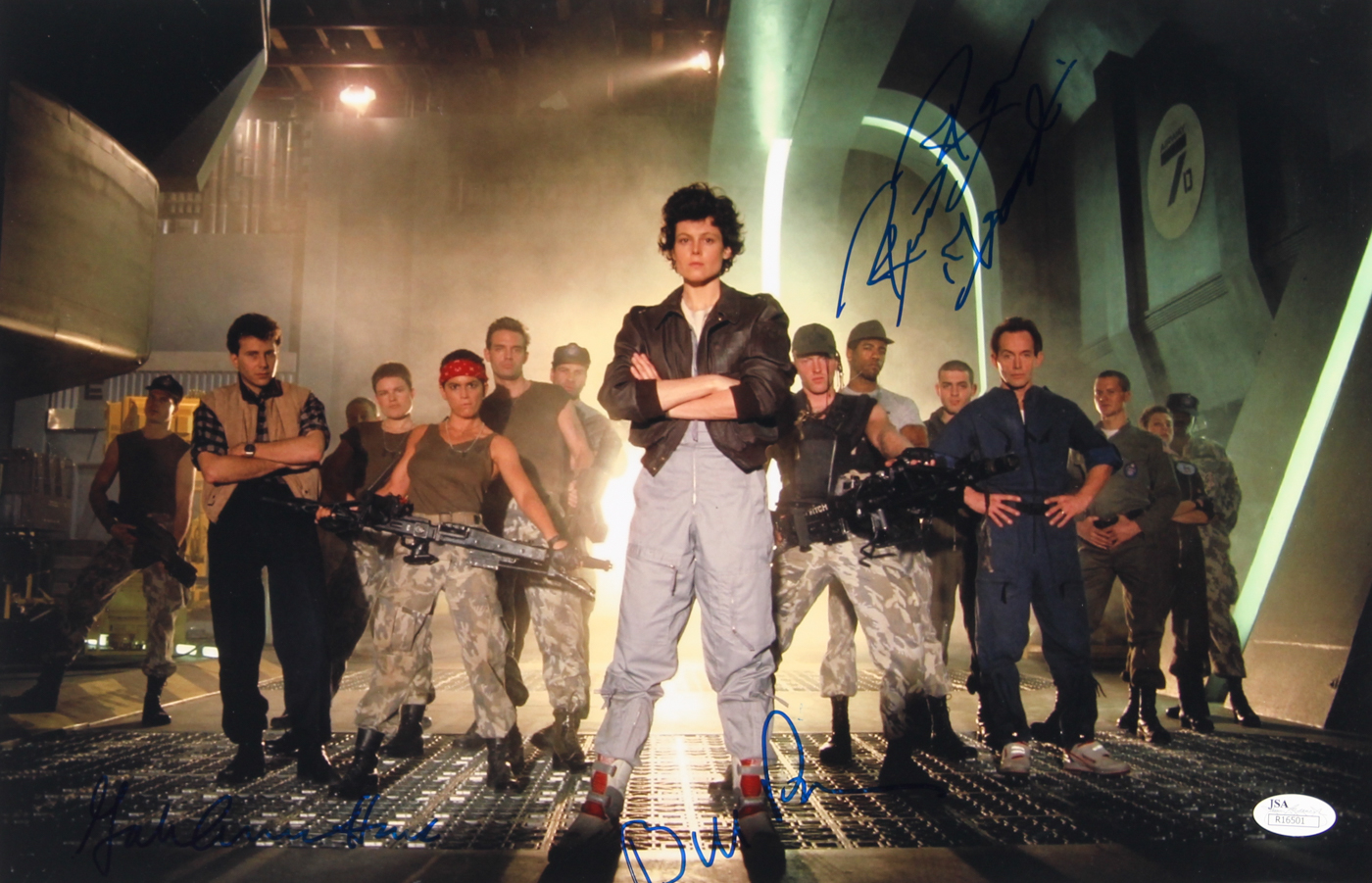 Alien 11" x 17" Photo Signed By (4) with Bill Paxton, John Hurt, Tom Skerritt & Ricco Ross (JSA COA) at PristineAuction.com Alien 11" x 17" Photo Signed By (4) with Bill Paxton, John Hurt, Tom Skerritt & Ricco Ross (JSA COA) at PristineAuction.com