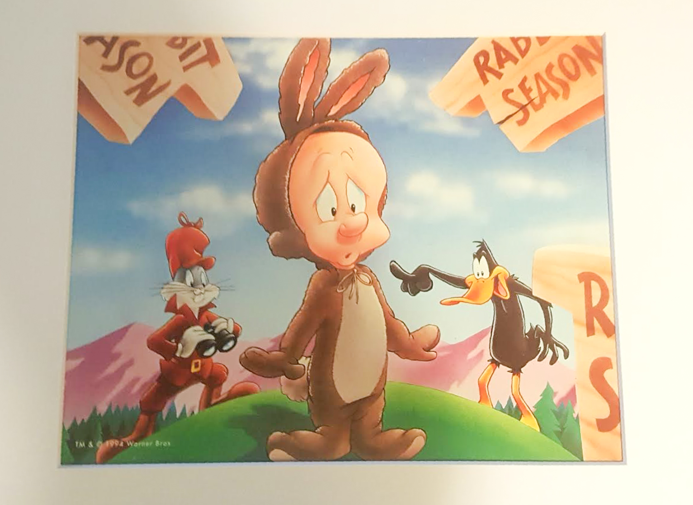 Bugs Bunny, Daffy Duck & Elmer Fudd "Hunting Rabbits in Rabbit Season" 1994 Warner Bros 11" x 14" LE Custom Archival Matted Lithograph at PristineAuction.com Bugs Bunny, Daffy Duck & Elmer Fudd "Hunting Rabbits in Rabbit Season" 1994 Warner Bros 11" x 14" LE Custom Archival Matted Lithograph at PristineAuction.com