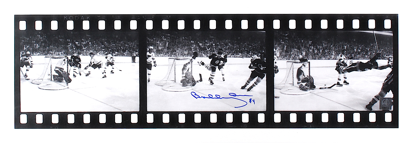 Bobby Orr Signed Bruins "The Flying Goal" 3-Image Filmstrip 26" x 8" Photo (Orr COA) at PristineAuction.com Bobby Orr Signed Bruins "The Flying Goal" 3-Image Filmstrip 26" x 8" Photo (Orr COA) at PristineAuction.com
