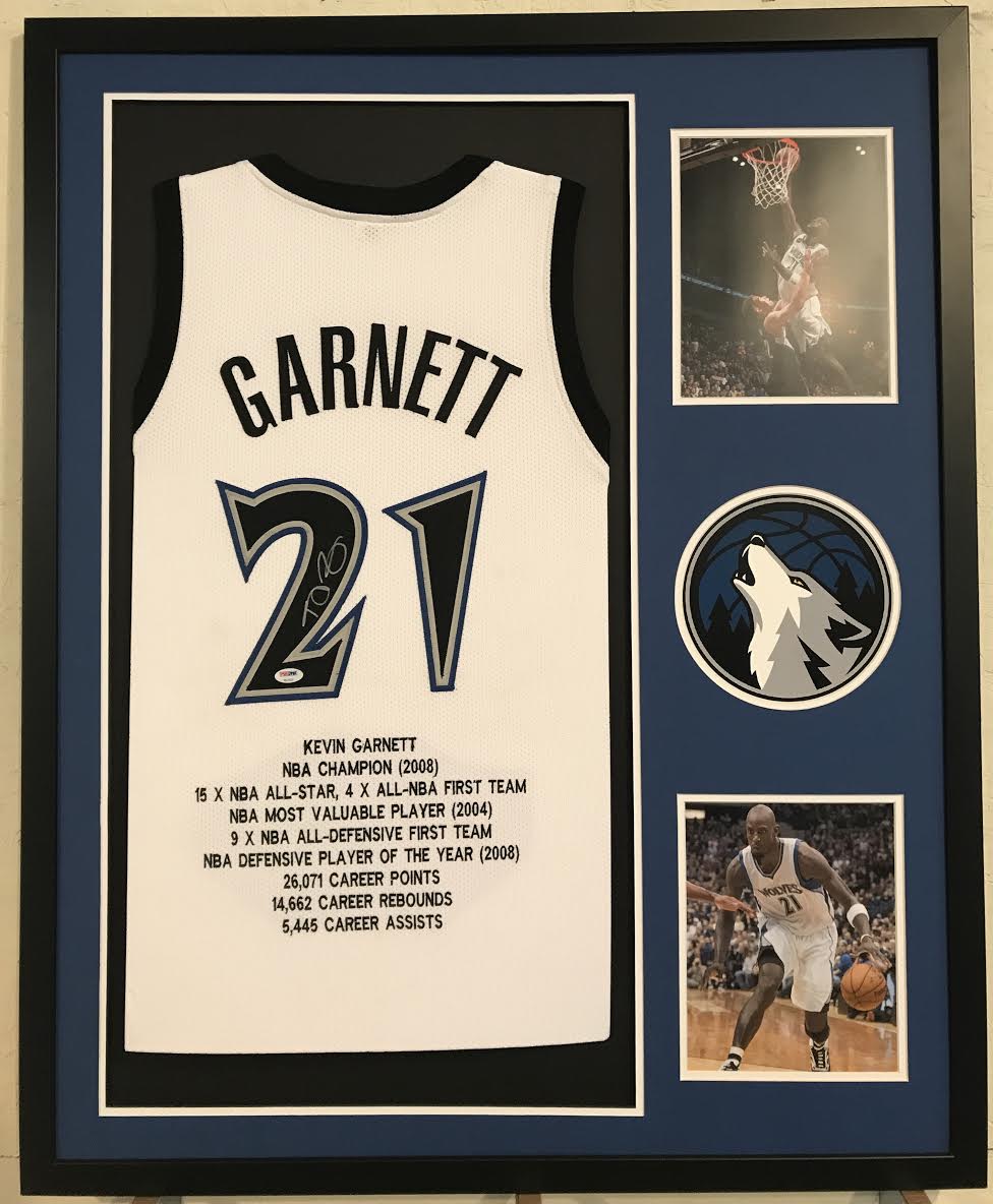 Kevin Garnett Signed Highlight Career Stat Timberwolves 34" x 42" Custom Framed Jersey (PSA COA) at PristineAuction.com Kevin Garnett Signed Highlight Career Stat Timberwolves 34" x 42" Custom Framed Jersey (PSA COA) at PristineAuction.com