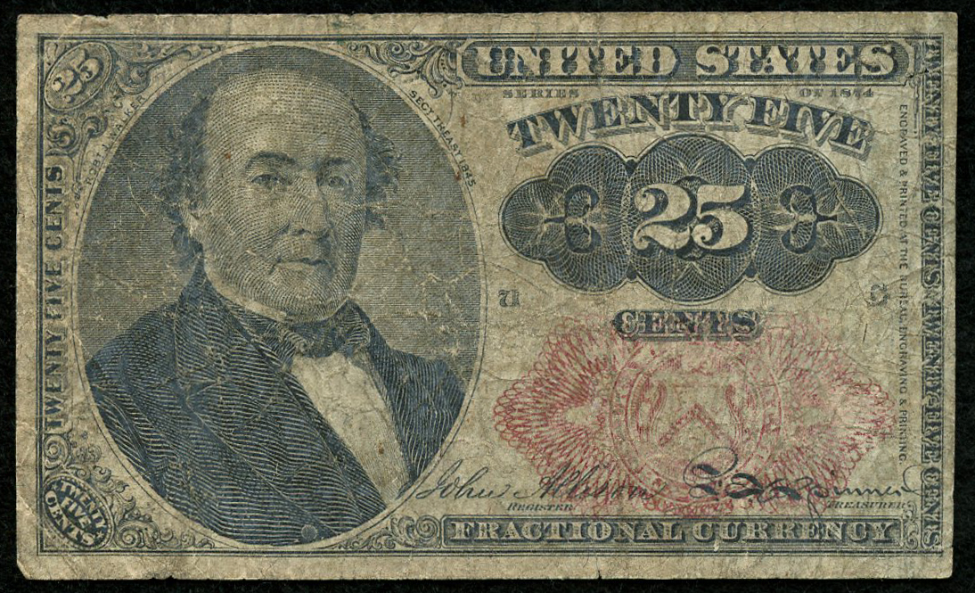 1874 United States 25¢ Twenty Five Cents Fractional Bank Note Bill (Fifth Issue) at PristineAuction.com 1874 United States 25¢ Twenty Five Cents Fractional Bank Note Bill (Fifth Issue) at PristineAuction.com