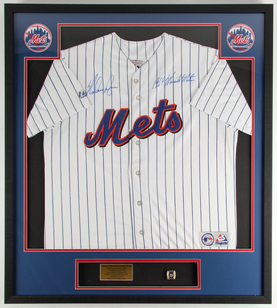 Nolan Ryan Signed Mets 33.5" x 37.5" x 2" Custom Framed Shadowbox Jersey Display Inscribed "1969 Miracle Mets" with Replica Championship Ring (PSA COA) at PristineAuction.com Nolan Ryan Signed Mets 33.5" x 37.5" x 2" Custom Framed Shadowbox Jersey Display Inscribed "1969 Miracle Mets" with Replica Championship Ring (PSA COA) at PristineAuction.com