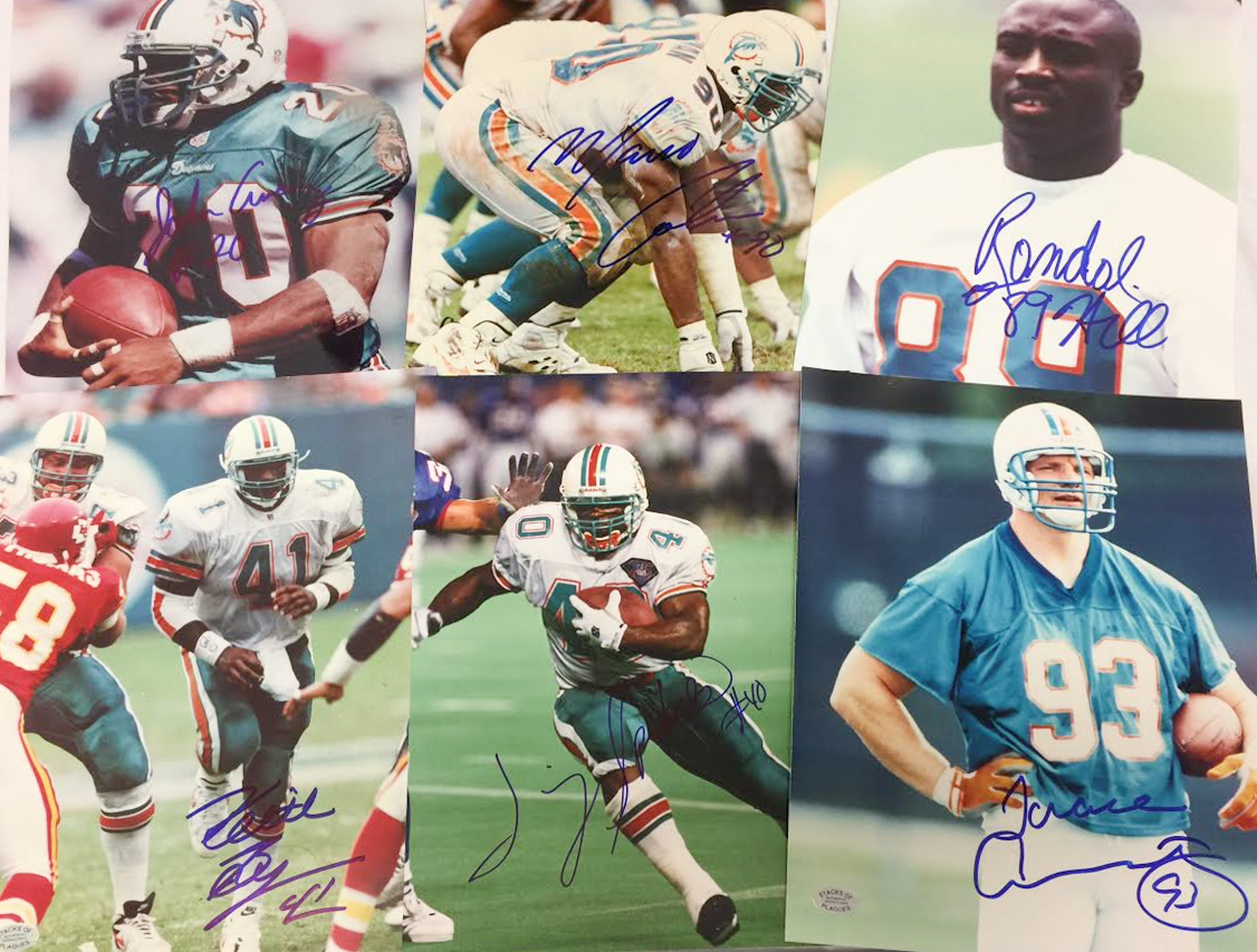 Lot of (6) Signed Miami Dolphins 8x10 Photos with Trace Armstrong, Irving Spikes, Keith Byars, Randall Hill, Marco Coleman & John Avery (SOP Holograms) at PristineAuction.com Lot of (6) Signed Miami Dolphins 8x10 Photos with Trace Armstrong, Irving Spikes, Keith Byars, Randall Hill, Marco Coleman & John Avery (SOP Holograms) at PristineAuction.com