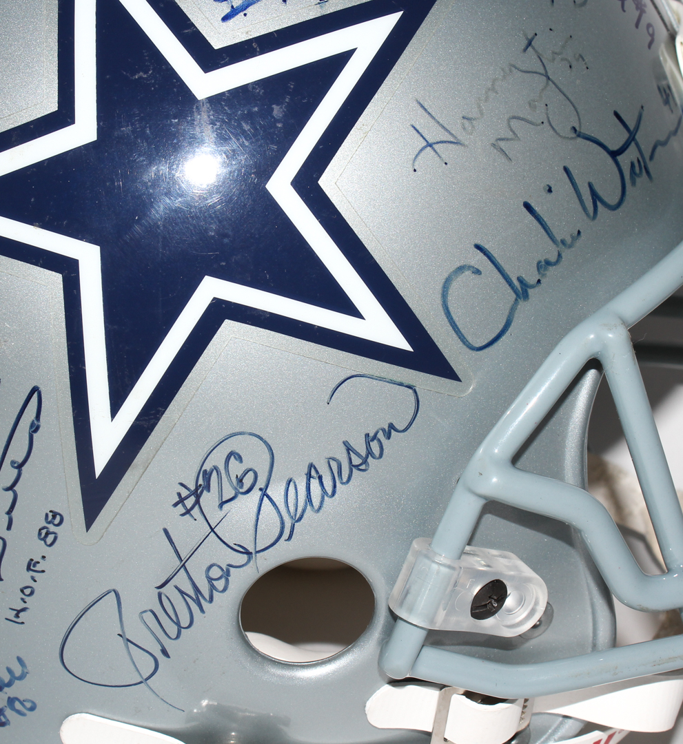 Dallas Cowboys Full Size Helmet Signed by (32) with Tom Landry, Tony Dorsett, Mike Ditka, Roger Staubach, Bob Lilly, Mel Renfro, Ed "Too Tall" Jones (JSA ALOA) at PristineAuction.com Dallas Cowboys Full Size Helmet Signed by (32) with Tom Landry, Tony Dorsett, Mike Ditka, Roger Staubach, Bob Lilly, Mel Renfro, Ed "Too Tall" Jones (JSA ALOA) at PristineAuction.com