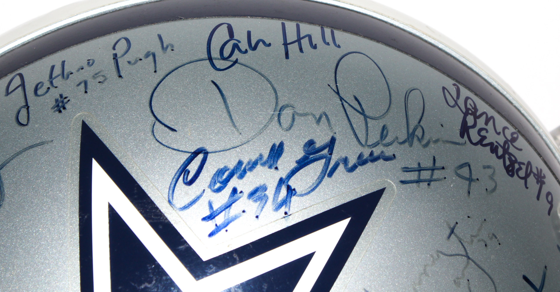 Dallas Cowboys Full Size Helmet Signed by (32) with Tom Landry, Tony Dorsett, Mike Ditka, Roger Staubach, Bob Lilly, Mel Renfro, Ed "Too Tall" Jones (JSA ALOA) at PristineAuction.com Dallas Cowboys Full Size Helmet Signed by (32) with Tom Landry, Tony Dorsett, Mike Ditka, Roger Staubach, Bob Lilly, Mel Renfro, Ed "Too Tall" Jones (JSA ALOA) at PristineAuction.com