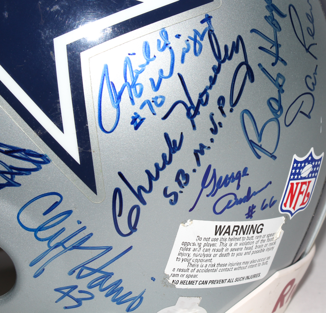 Dallas Cowboys Full Size Helmet Signed by (32) with Tom Landry, Tony Dorsett, Mike Ditka, Roger Staubach, Bob Lilly, Mel Renfro, Ed "Too Tall" Jones (JSA ALOA) at PristineAuction.com Dallas Cowboys Full Size Helmet Signed by (32) with Tom Landry, Tony Dorsett, Mike Ditka, Roger Staubach, Bob Lilly, Mel Renfro, Ed "Too Tall" Jones (JSA ALOA) at PristineAuction.com