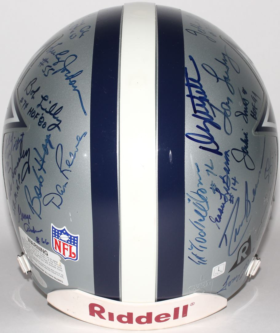 Dallas Cowboys Full Size Helmet Signed by (32) with Tom Landry, Tony Dorsett, Mike Ditka, Roger Staubach, Bob Lilly, Mel Renfro, Ed "Too Tall" Jones (JSA ALOA) at PristineAuction.com Dallas Cowboys Full Size Helmet Signed by (32) with Tom Landry, Tony Dorsett, Mike Ditka, Roger Staubach, Bob Lilly, Mel Renfro, Ed "Too Tall" Jones (JSA ALOA) at PristineAuction.com