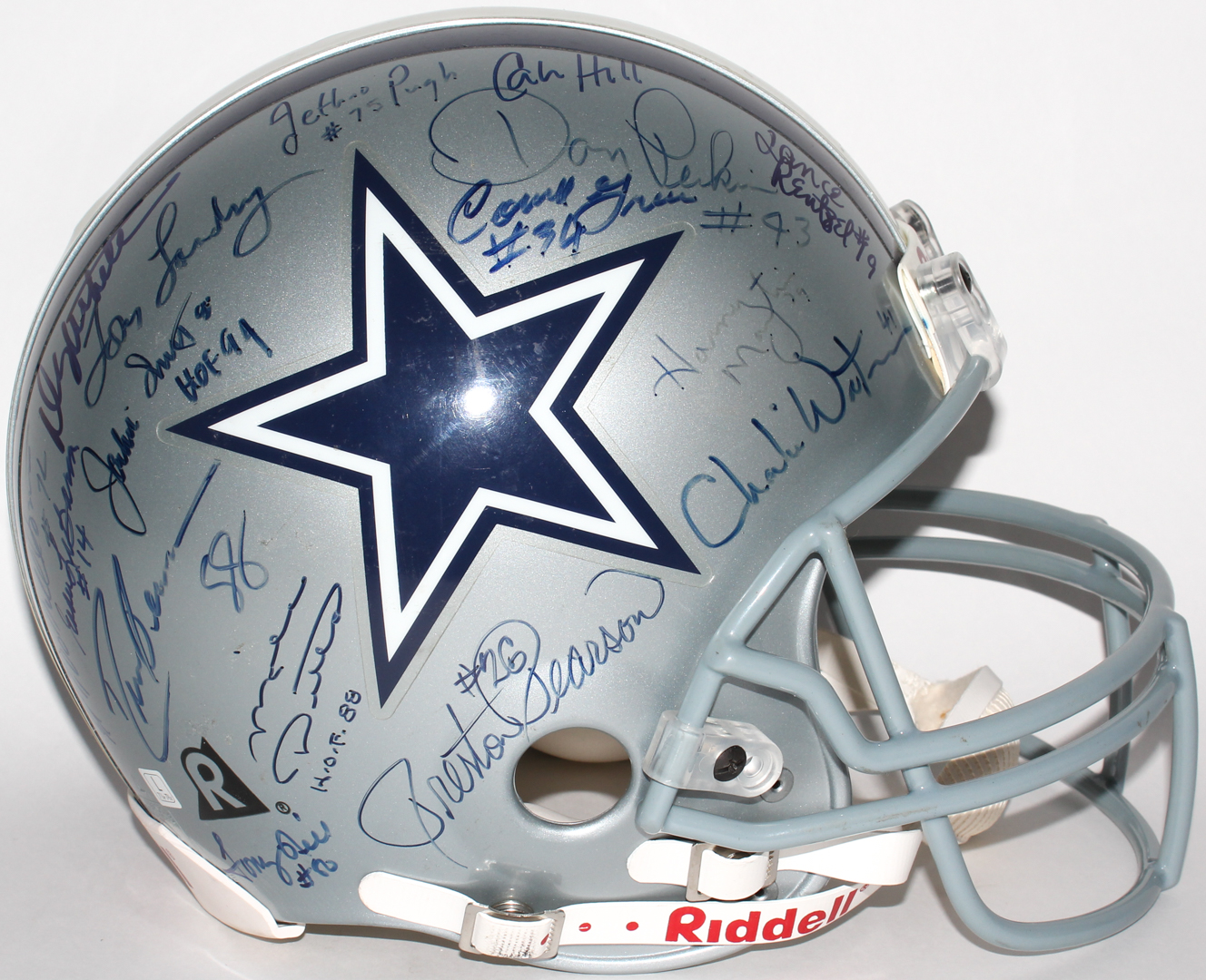 Dallas Cowboys Full Size Helmet Signed by (32) with Tom Landry, Tony Dorsett, Mike Ditka, Roger Staubach, Bob Lilly, Mel Renfro, Ed "Too Tall" Jones (JSA ALOA) at PristineAuction.com Dallas Cowboys Full Size Helmet Signed by (32) with Tom Landry, Tony Dorsett, Mike Ditka, Roger Staubach, Bob Lilly, Mel Renfro, Ed "Too Tall" Jones (JSA ALOA) at PristineAuction.com