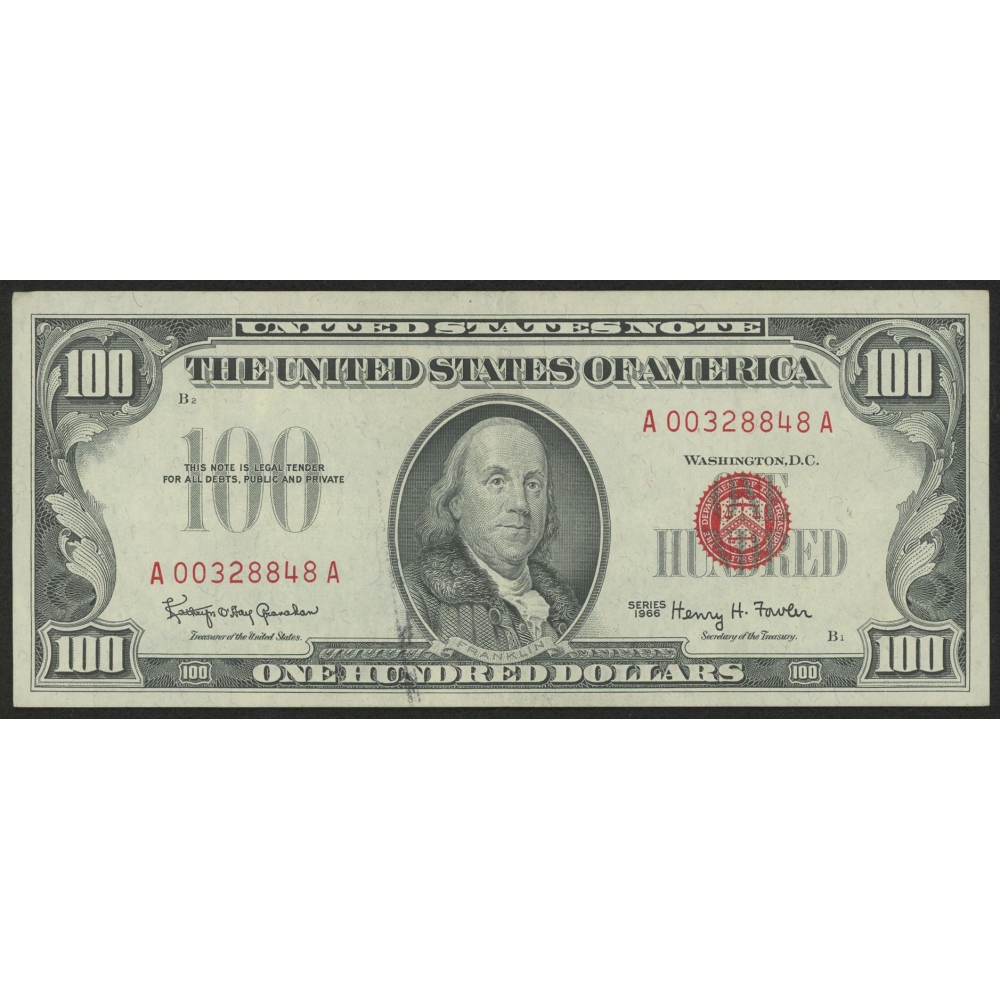 1966 100 OneHundred Dollar Red Seal U.S. Bank Note Bill Pristine