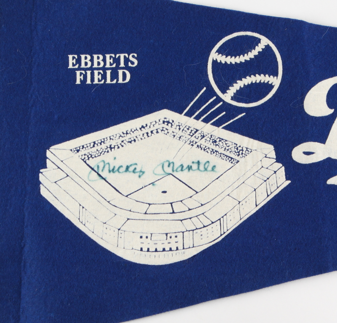 Mickey Mantle Signed Mitchell & Ness Vintage Brooklyn Dodgers Ebbets Field 30" Pennant (JSA ALOA) at PristineAuction.com Mickey Mantle Signed Mitchell & Ness Vintage Brooklyn Dodgers Ebbets Field 30" Pennant (JSA ALOA) at PristineAuction.com