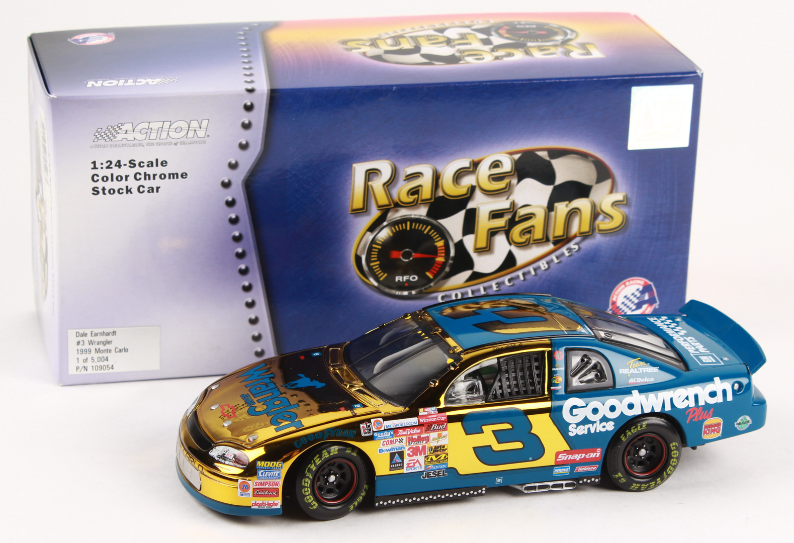 Dale Earnhardt LE #3 Wrangler 1999 Monte Carlo NASCAR 1:24 Die-Cast Scale Stock Car at PristineAuction.com Dale Earnhardt LE #3 Wrangler 1999 Monte Carlo NASCAR 1:24 Die-Cast Scale Stock Car at PristineAuction.com