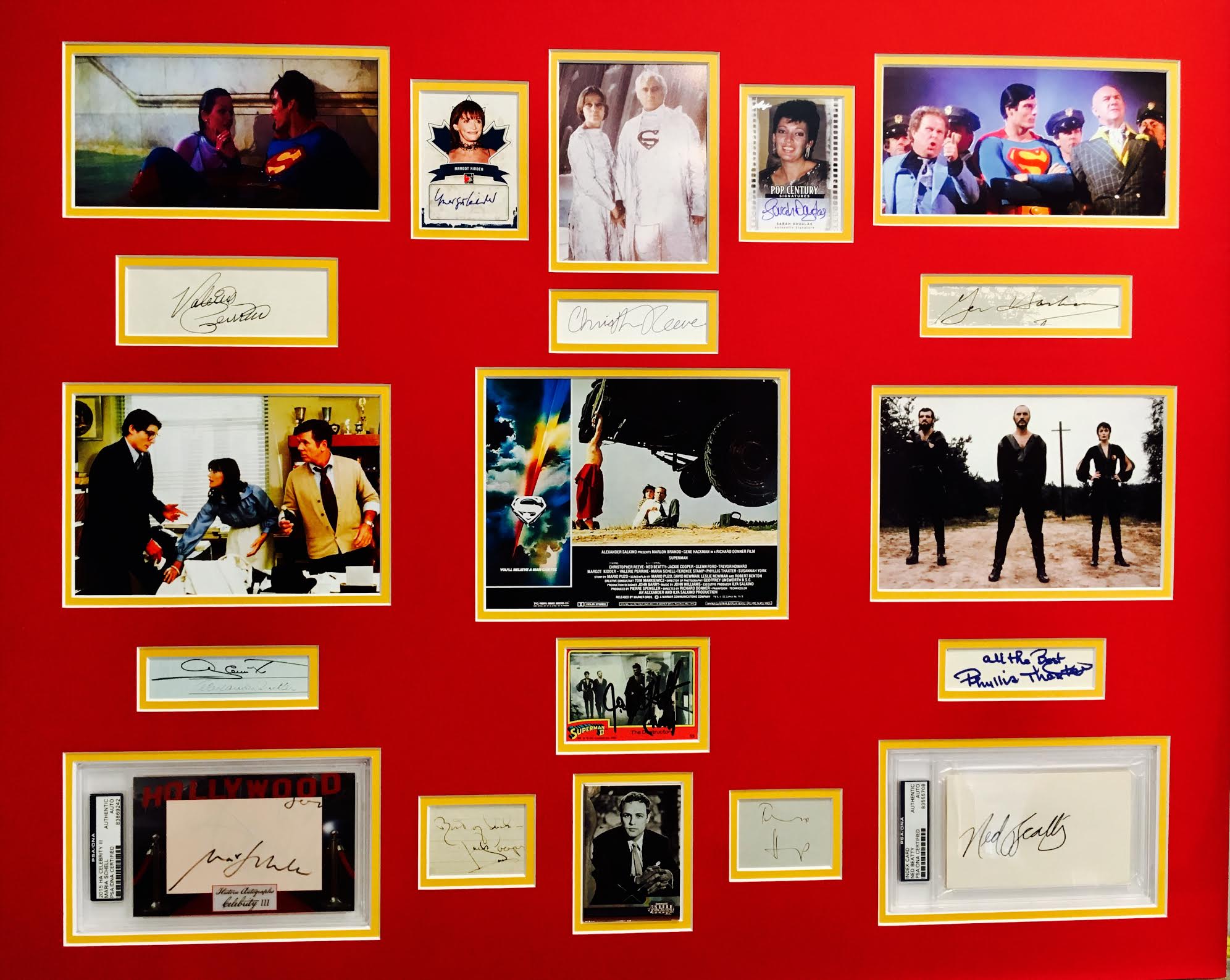 1978's Superman Cast 30x36 Custom Framed Cut Display Signed by (12) with Christopher Reeve, Gene Hackman, Margot Kidder (JSA LOA, JSA COA & PSA Encapsulated) at PristineAuction.com 1978's Superman Cast 30x36 Custom Framed Cut Display Signed by (12) with Christopher Reeve, Gene Hackman, Margot Kidder (JSA LOA, JSA COA & PSA Encapsulated) at PristineAuction.com