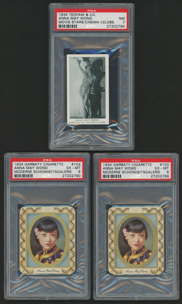Lot of (3) PSA Graded Anna May Wong Cigarette Cards with (2) 1934 Garbaty Cigarettes #103 Anna May Wong (PSA 6) & 1934 Teofani & Co. "Movie Stars" (PSA 7) at PristineAuction.com Lot of (3) PSA Graded Anna May Wong Cigarette Cards with (2) 1934 Garbaty Cigarettes #103 Anna May Wong (PSA 6) & 1934 Teofani & Co. "Movie Stars" (PSA 7) at PristineAuction.com