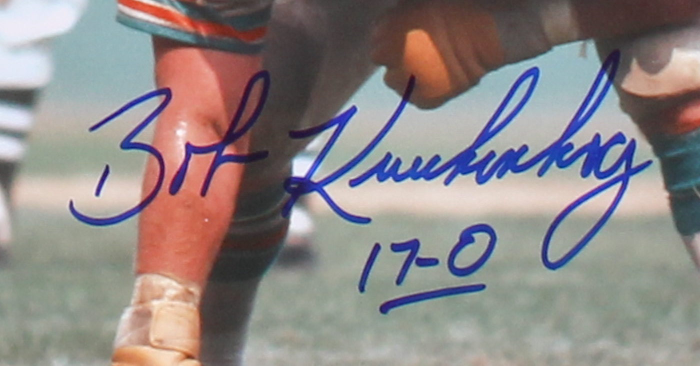 Lot of (4) Signed Dolphins 8x10 Photos with Jim Kiick, Charlie Babb, Bob Kuechenberg & Mike Kolen Inscribed "17-0" & "Captain Crunch" (SOP COA) at PristineAuction.com Lot of (4) Signed Dolphins 8x10 Photos with Jim Kiick, Charlie Babb, Bob Kuechenberg & Mike Kolen Inscribed "17-0" & "Captain Crunch" (SOP COA) at PristineAuction.com