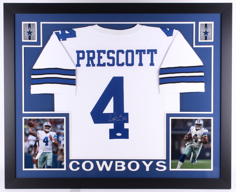 Dak Prescott Signed Cowboys 35x43 Custom Framed Jersey (JSA COA) at PristineAuction.com Dak Prescott Signed Cowboys 35x43 Custom Framed Jersey (JSA COA) at PristineAuction.com