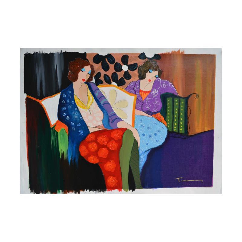 Itzchak Tarkay Signed "Brief Respite" 27x37 One-of-a-Kind Acrylic Over Paint on Canvas at PristineAuction.com Itzchak Tarkay Signed "Brief Respite" 27x37 One-of-a-Kind Acrylic Over Paint on Canvas at PristineAuction.com