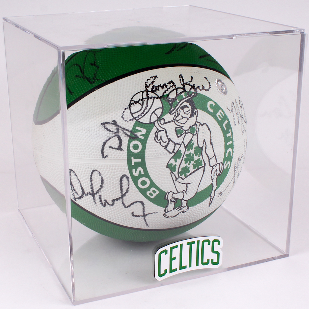 1995-96 Celtics Logo Basketball Team-Signed by (18) with Larry Bird, Dennis Johnson, David Wesley with Display Case (PSA LOA & Bird Hologram) at PristineAuction.com 1995-96 Celtics Logo Basketball Team-Signed by (18) with Larry Bird, Dennis Johnson, David Wesley with Display Case (PSA LOA & Bird Hologram) at PristineAuction.com