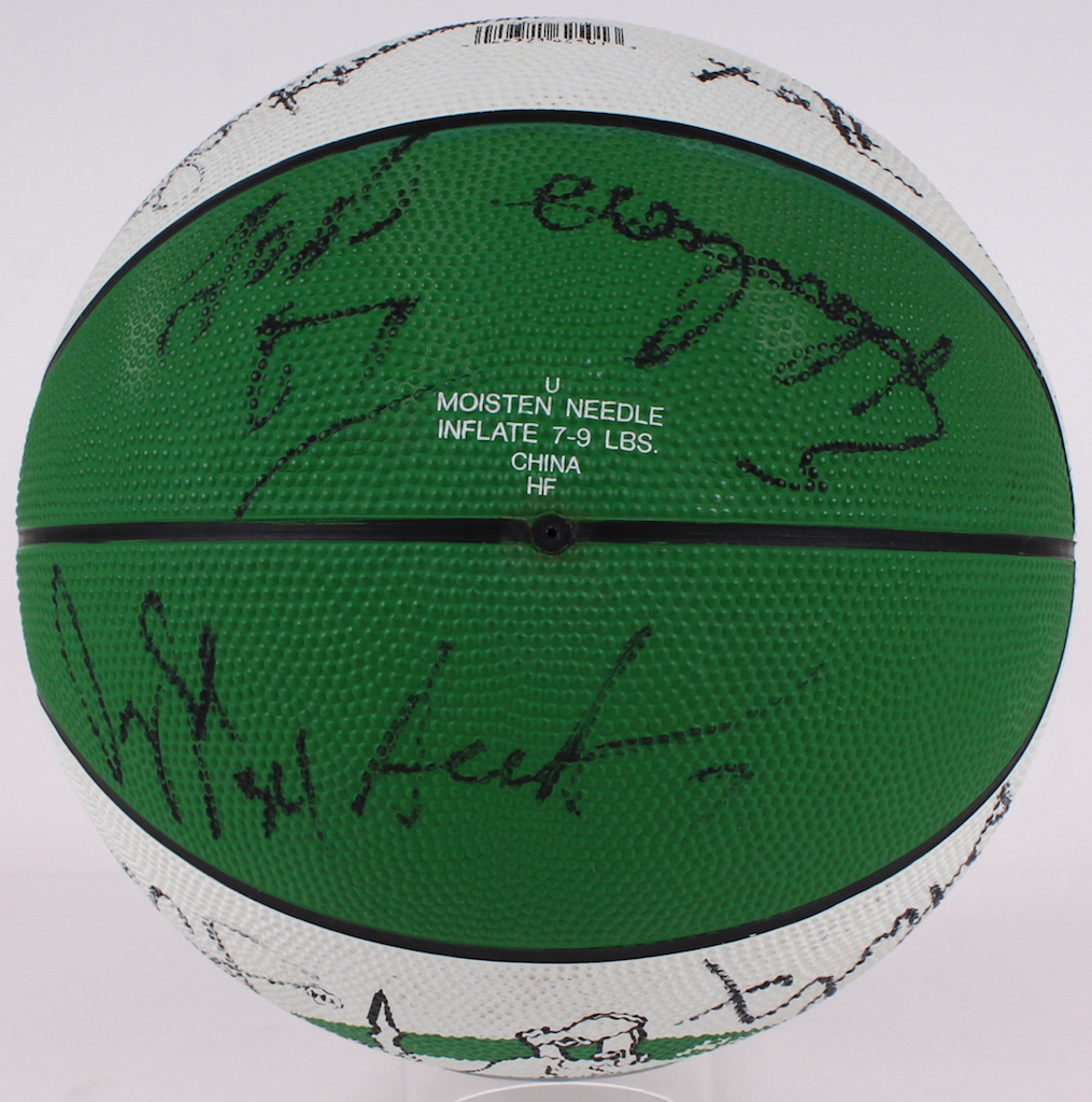 1995-96 Celtics Logo Basketball Team-Signed by (18) with Larry Bird, Dennis Johnson, David Wesley with Display Case (PSA LOA & Bird Hologram) at PristineAuction.com 1995-96 Celtics Logo Basketball Team-Signed by (18) with Larry Bird, Dennis Johnson, David Wesley with Display Case (PSA LOA & Bird Hologram) at PristineAuction.com