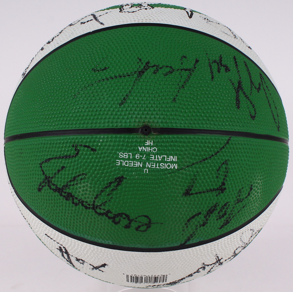 1995-96 Celtics Logo Basketball Team-Signed by (18) with Larry Bird, Dennis Johnson, David Wesley with Display Case (PSA LOA & Bird Hologram) at PristineAuction.com 1995-96 Celtics Logo Basketball Team-Signed by (18) with Larry Bird, Dennis Johnson, David Wesley with Display Case (PSA LOA & Bird Hologram) at PristineAuction.com