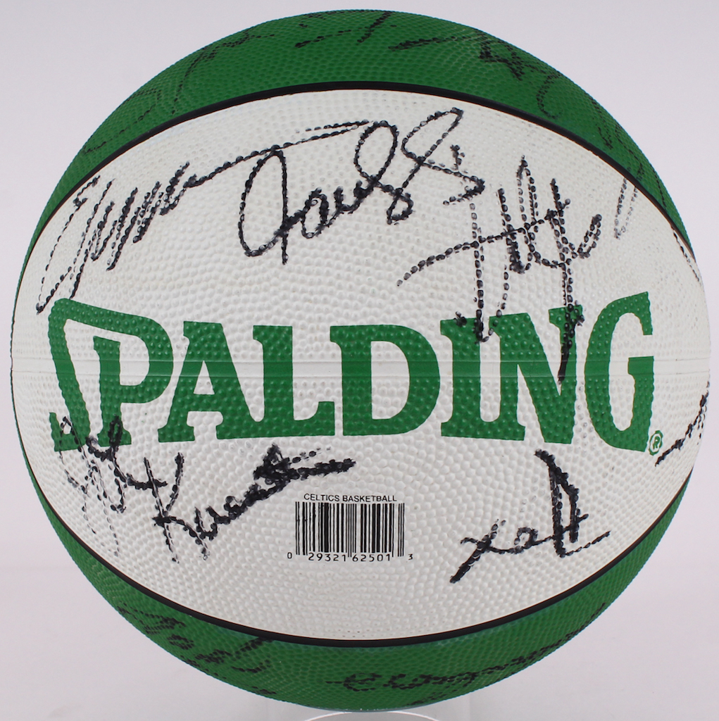 1995-96 Celtics Logo Basketball Team-Signed by (18) with Larry Bird, Dennis Johnson, David Wesley with Display Case (PSA LOA & Bird Hologram) at PristineAuction.com 1995-96 Celtics Logo Basketball Team-Signed by (18) with Larry Bird, Dennis Johnson, David Wesley with Display Case (PSA LOA & Bird Hologram) at PristineAuction.com