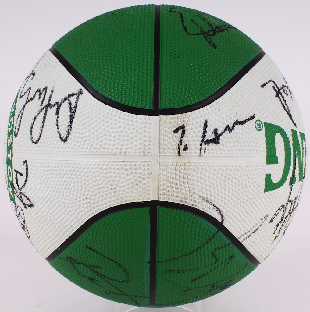 1995-96 Celtics Logo Basketball Team-Signed by (18) with Larry Bird, Dennis Johnson, David Wesley with Display Case (PSA LOA & Bird Hologram) at PristineAuction.com 1995-96 Celtics Logo Basketball Team-Signed by (18) with Larry Bird, Dennis Johnson, David Wesley with Display Case (PSA LOA & Bird Hologram) at PristineAuction.com