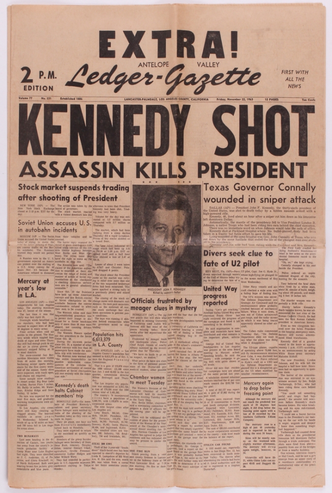 Original Vintage LedgerGazette Newspaper Dated November 22, 1963 with