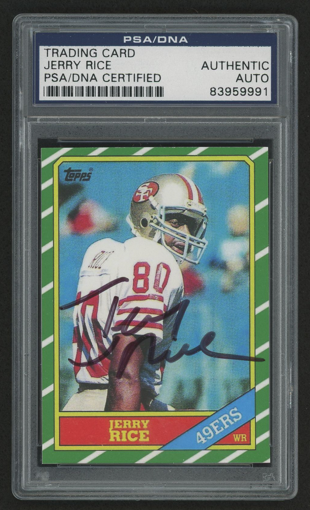 Jerry Rice Signed 1986 Topps #161 Rookie Card Reprint (PSA Encapsulated ...