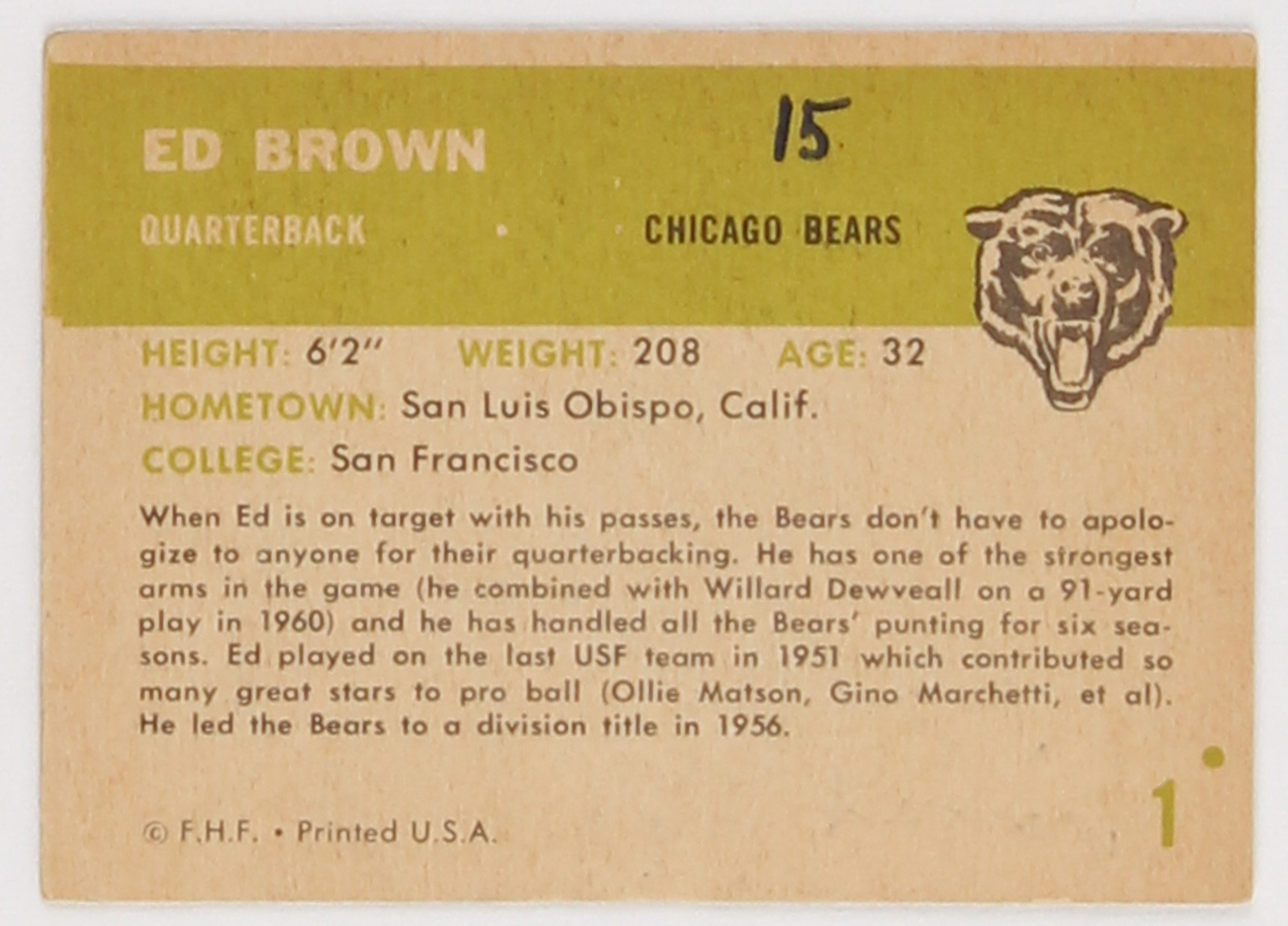 Lot of (12) 1961 Fleer Football Cards with #1 Ed Brown, #168 Bob White, #174 Jim Norton RC at PristineAuction.com Lot of (12) 1961 Fleer Football Cards with #1 Ed Brown, #168 Bob White, #174 Jim Norton RC at PristineAuction.com
