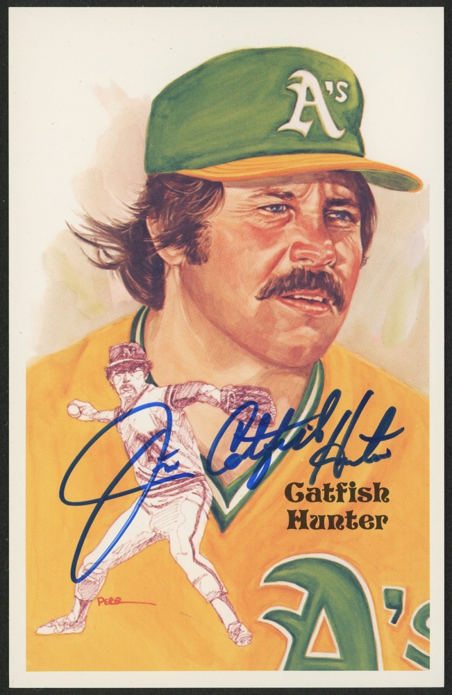 Jim "Catfish" Hunter Signed LE 1987 Perez Steele Galleries HOF Postcard