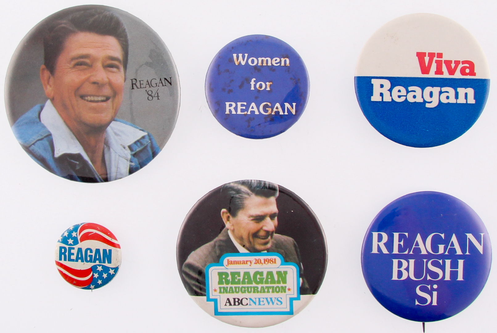 Lot of (6) Vintage Ronald Reagan Campaign Pins at PristineAuction.com Lot of (6) Vintage Ronald Reagan Campaign Pins at PristineAuction.com