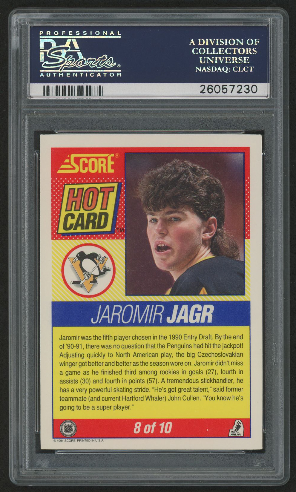 1991-92 Score Hot Cards #8 Jaromir Jagr (PSA 10) at PristineAuction.com 1991-92 Score Hot Cards #8 Jaromir Jagr (PSA 10) at PristineAuction.com
