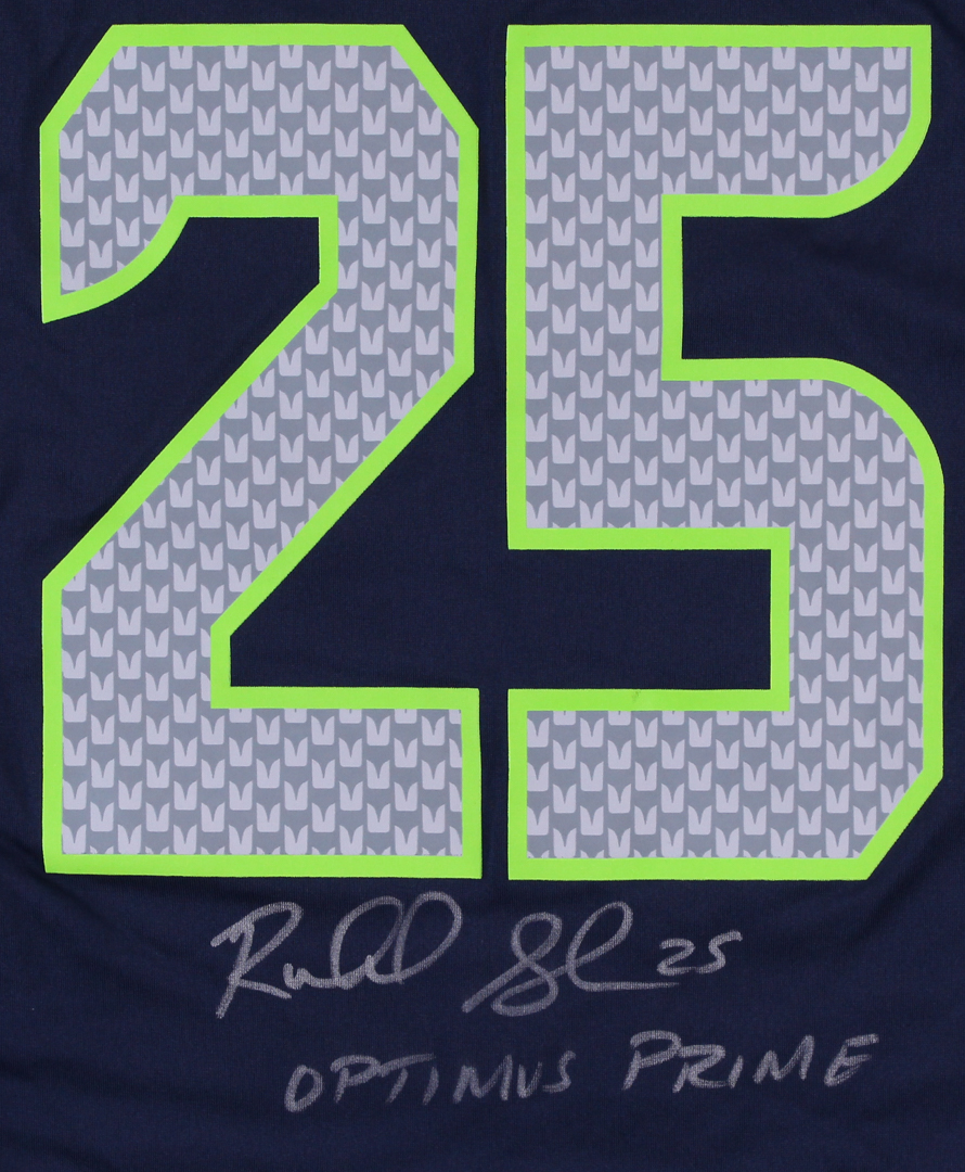 Richard Sherman Signed Seahawks Jersey Inscribed "Optimus Prime" (Sherman COA) at PristineAuction.com Richard Sherman Signed Seahawks Jersey Inscribed "Optimus Prime" (Sherman COA) at PristineAuction.com