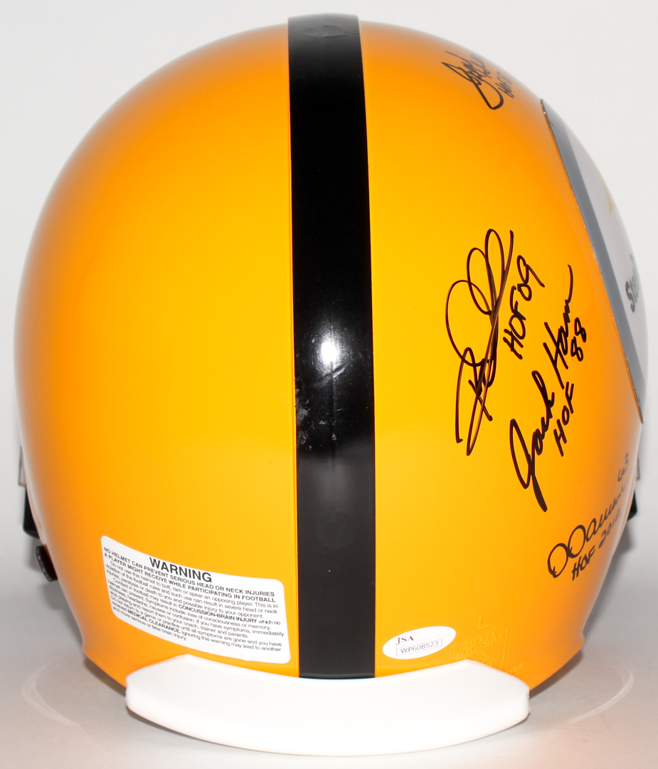 Steelers Full Size Authentic On-Field Football Helmet Signed By (6) With Jack Lambert, Mel Blount, Joe Greene, Rod Woodson, Jack Ham & Dermontti Dawson (JSA COA) at PristineAuction.com Steelers Full Size Authentic On-Field Football Helmet Signed By (6) With Jack Lambert, Mel Blount, Joe Greene, Rod Woodson, Jack Ham & Dermontti Dawson (JSA COA) at PristineAuction.com