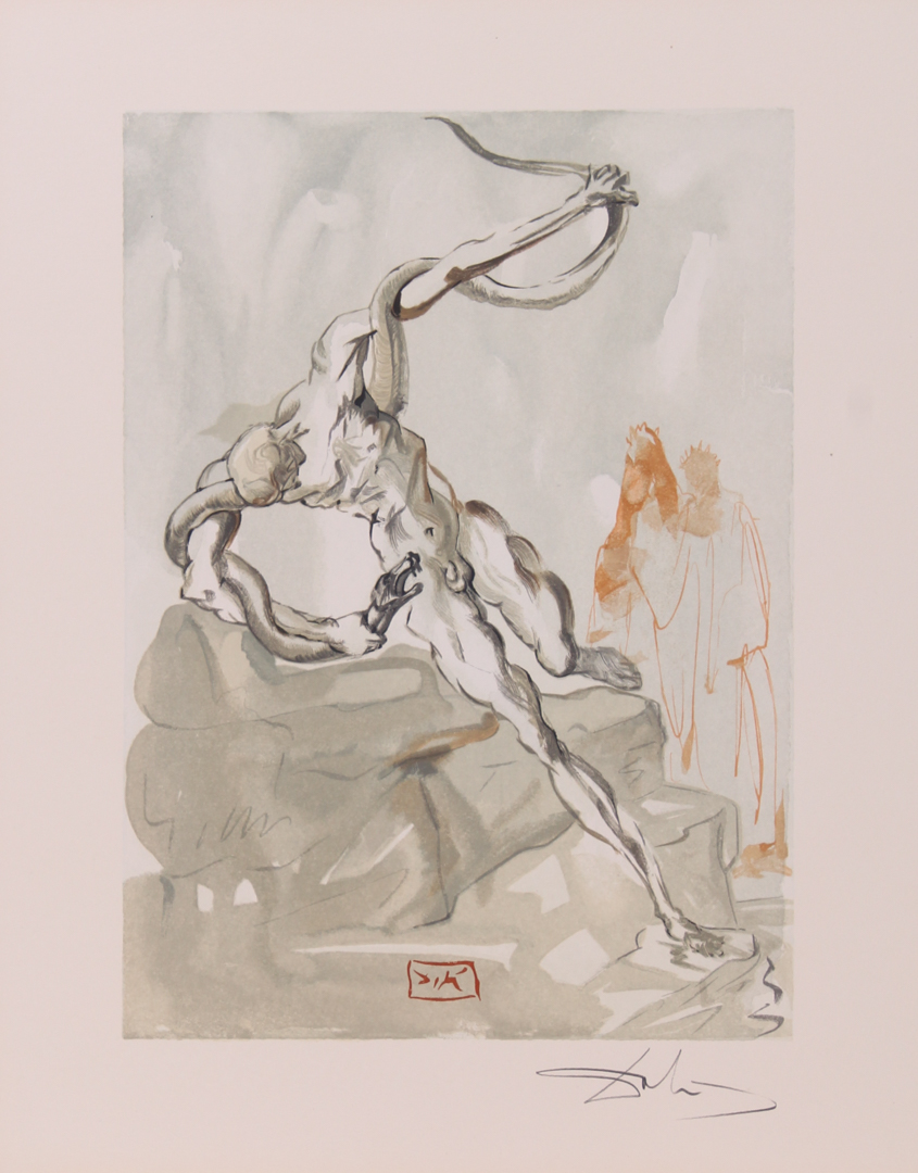 Salvador Dali Signed 10x13 'The Punishment of Vanni Fucci' Divine Comedy Woodcut Print (JSA LOA) at PristineAuction.com Salvador Dali Signed 10x13 'The Punishment of Vanni Fucci' Divine Comedy Woodcut Print (JSA LOA) at PristineAuction.com