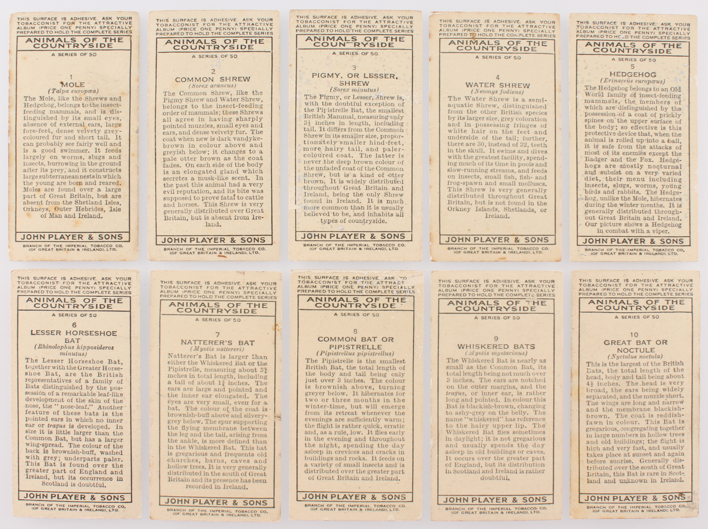 1939 Player's "Animals of the Countryside" Complete Set of (50) Cigarette Cards at PristineAuction.com 1939 Player's "Animals of the Countryside" Complete Set of (50) Cigarette Cards at PristineAuction.com