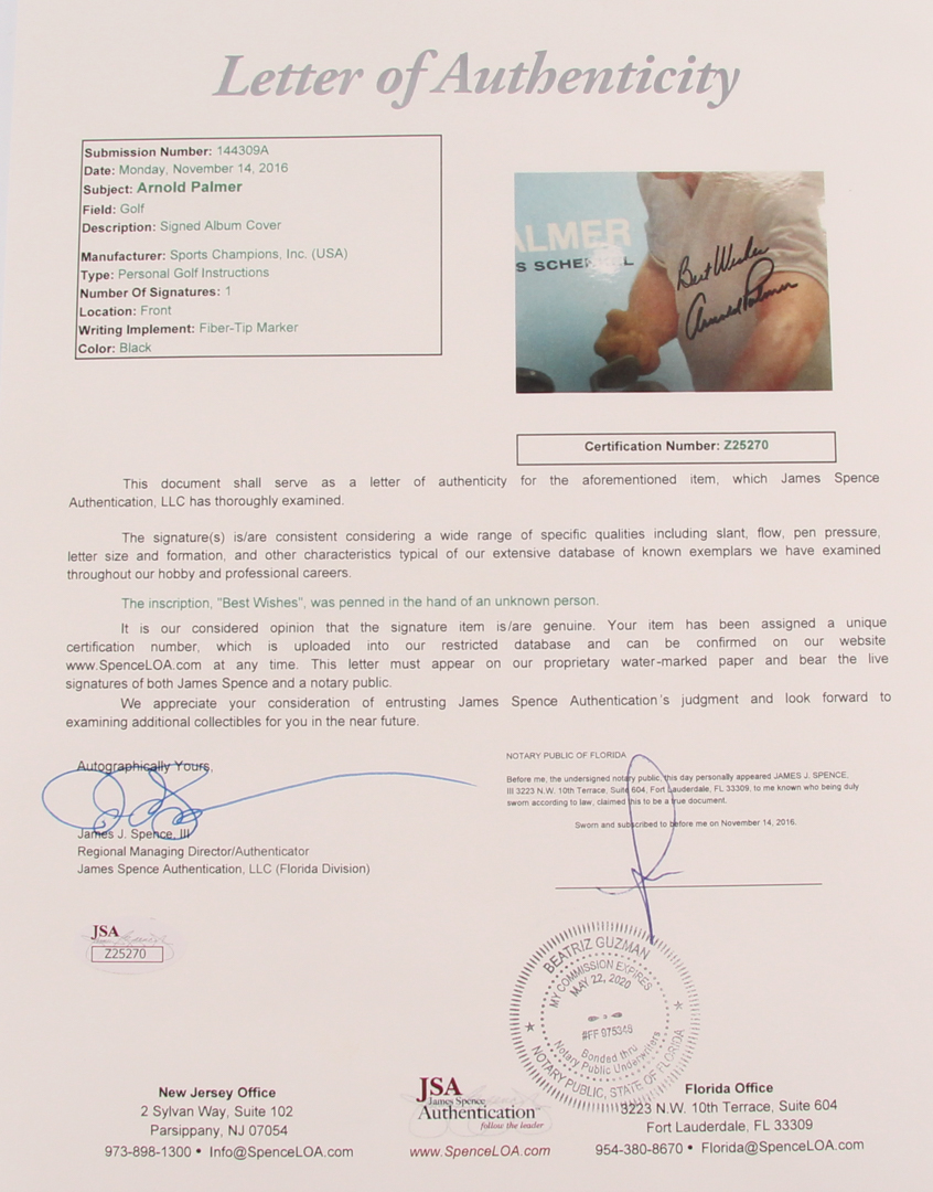 Arnold Palmer Signed "Personal Golf Instructions from Driver thru Putter" Record Album Inscribed "Best Wishes" (JSA LOA) at PristineAuction.com Arnold Palmer Signed "Personal Golf Instructions from Driver thru Putter" Record Album Inscribed "Best Wishes" (JSA LOA) at PristineAuction.com