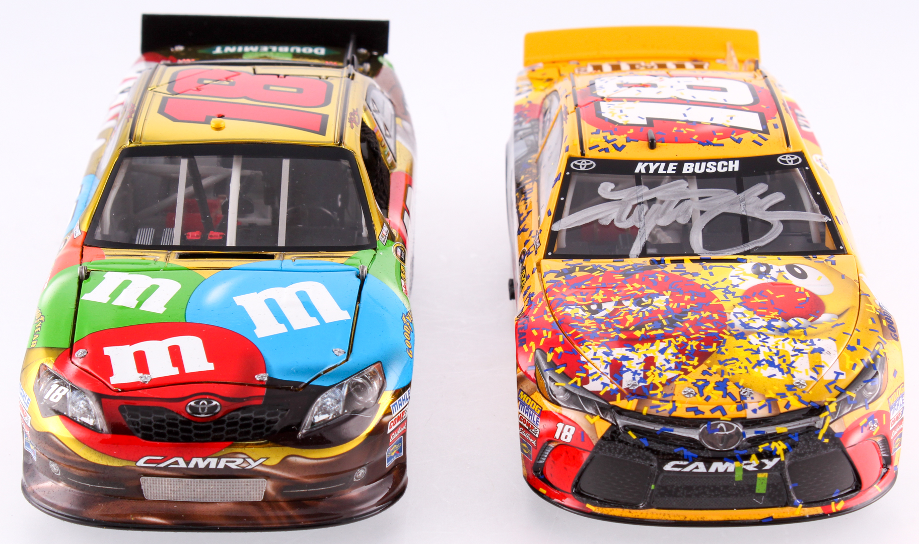 Kyle Busch Signed LE Red Nose Day Kansas Win 2016 Camry #18 M&M's Die-Cast Car with LE Color Chrome Elite 2012 Camry #18 M&M's Die-Cast Car (Action COA) at PristineAuction.com Kyle Busch Signed LE Red Nose Day Kansas Win 2016 Camry #18 M&M's Die-Cast Car with LE Color Chrome Elite 2012 Camry #18 M&M's Die-Cast Car (Action COA) at PristineAuction.com
