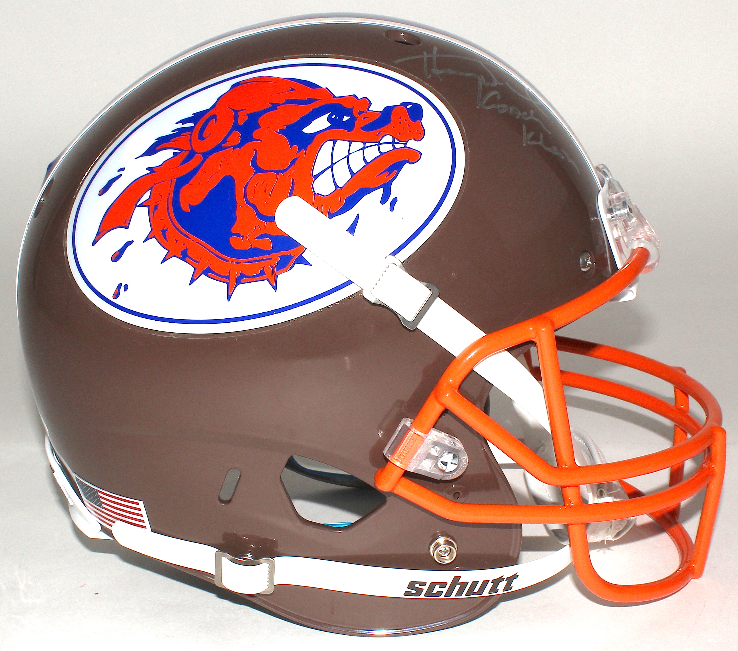 Henry Winkler Signed "The Waterboy" Mud Dogs Full-Size Helmet Inscribed "Coach Klein" (JSA COA) at PristineAuction.com Henry Winkler Signed "The Waterboy" Mud Dogs Full-Size Helmet Inscribed "Coach Klein" (JSA COA) at PristineAuction.com