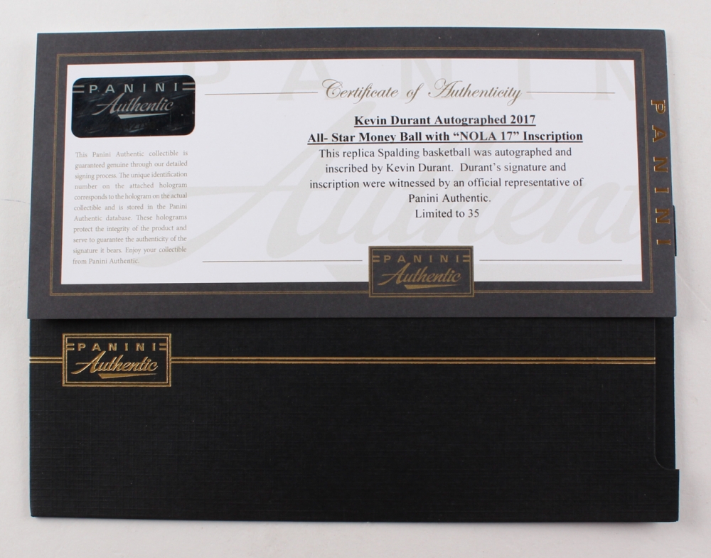 Kevin Durant Signed LE All-Star Money Ball Basketball Inscribed "NOLA 17" (Panini COA) at PristineAuction.com Kevin Durant Signed LE All-Star Money Ball Basketball Inscribed "NOLA 17" (Panini COA) at PristineAuction.com