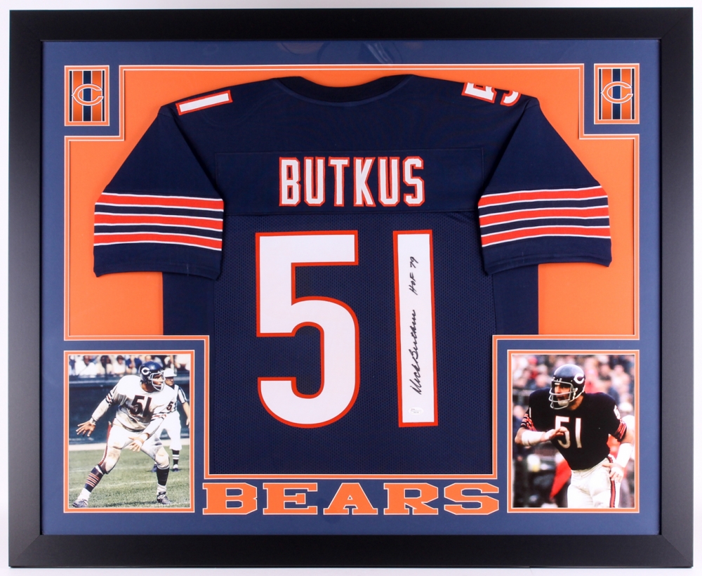 Dick Butkus Signed Bears 35x43 Custom Framed Jersey Inscribed "HOF 79" (JSA COA) at PristineAuction.com Dick Butkus Signed Bears 35x43 Custom Framed Jersey Inscribed "HOF 79" (JSA COA) at PristineAuction.com