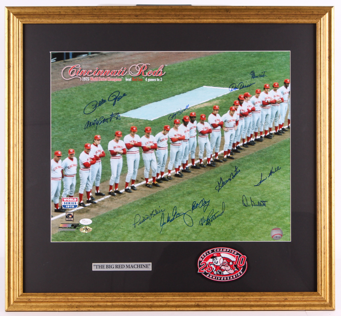 1975 Cincinnati Reds Team-Signed 24.75x26.75 Custom Framed World Series ...