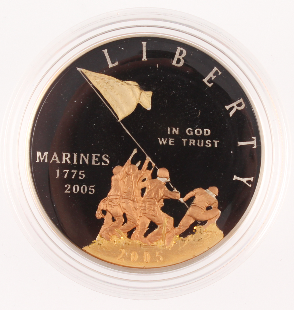 2005 Custom Marine Corps 230th Anniversary Silver Dollar with Case (Uncirculated) at PristineAuction.com 2005 Custom Marine Corps 230th Anniversary Silver Dollar with Case (Uncirculated) at PristineAuction.com