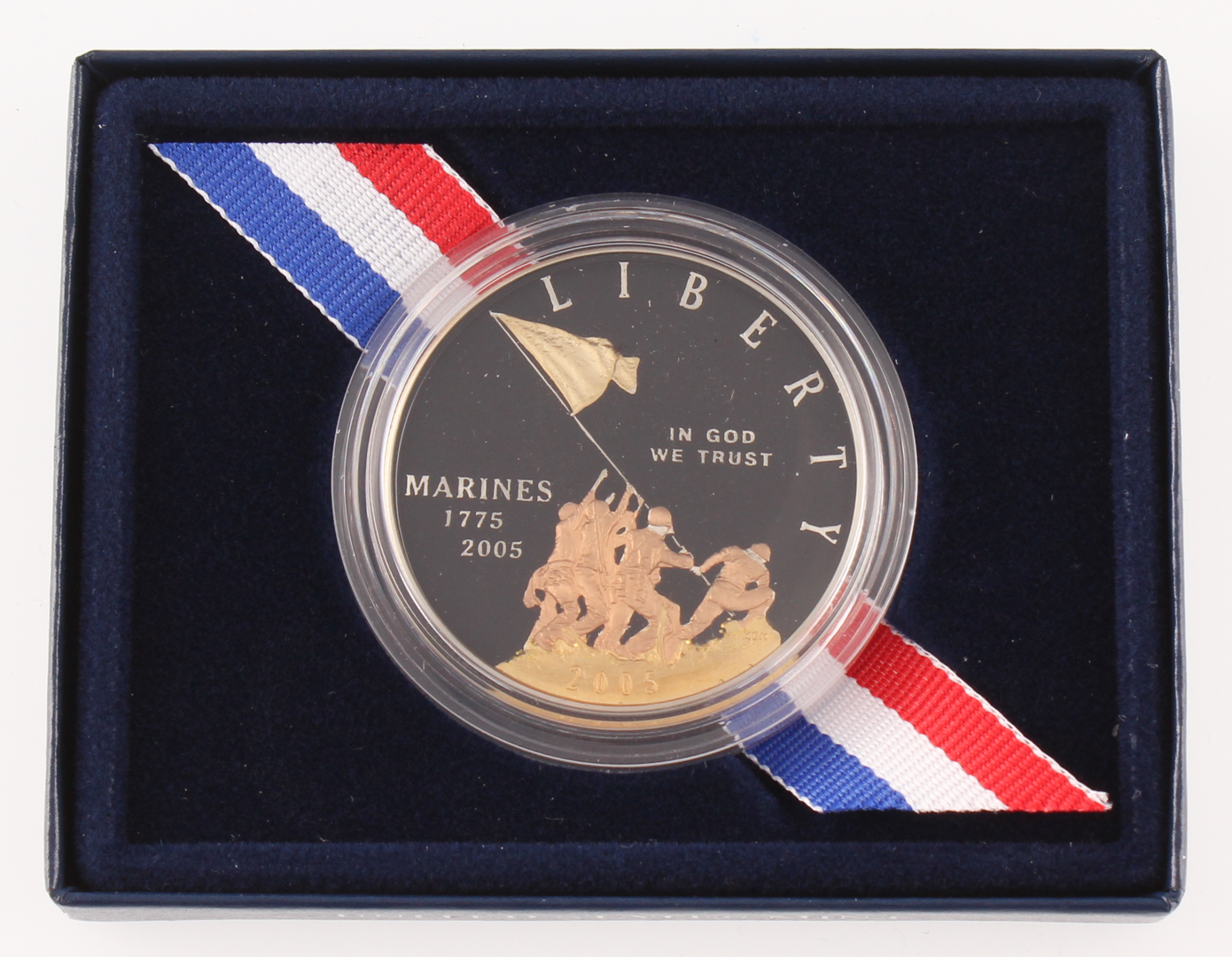 2005 Custom Marine Corps 230th Anniversary Silver Dollar with Case (Uncirculated) at PristineAuction.com 2005 Custom Marine Corps 230th Anniversary Silver Dollar with Case (Uncirculated) at PristineAuction.com