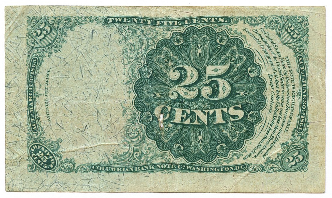 1874 United States 25¢ Twenty Five Cents Fractional Bank Note Bill at PristineAuction.com 1874 United States 25¢ Twenty Five Cents Fractional Bank Note Bill at PristineAuction.com