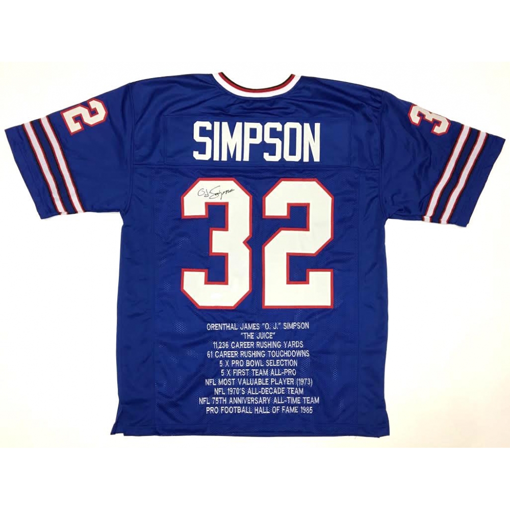 OJ Simpson Signed Bills Career Highlight Stat Jersey (JSA COA