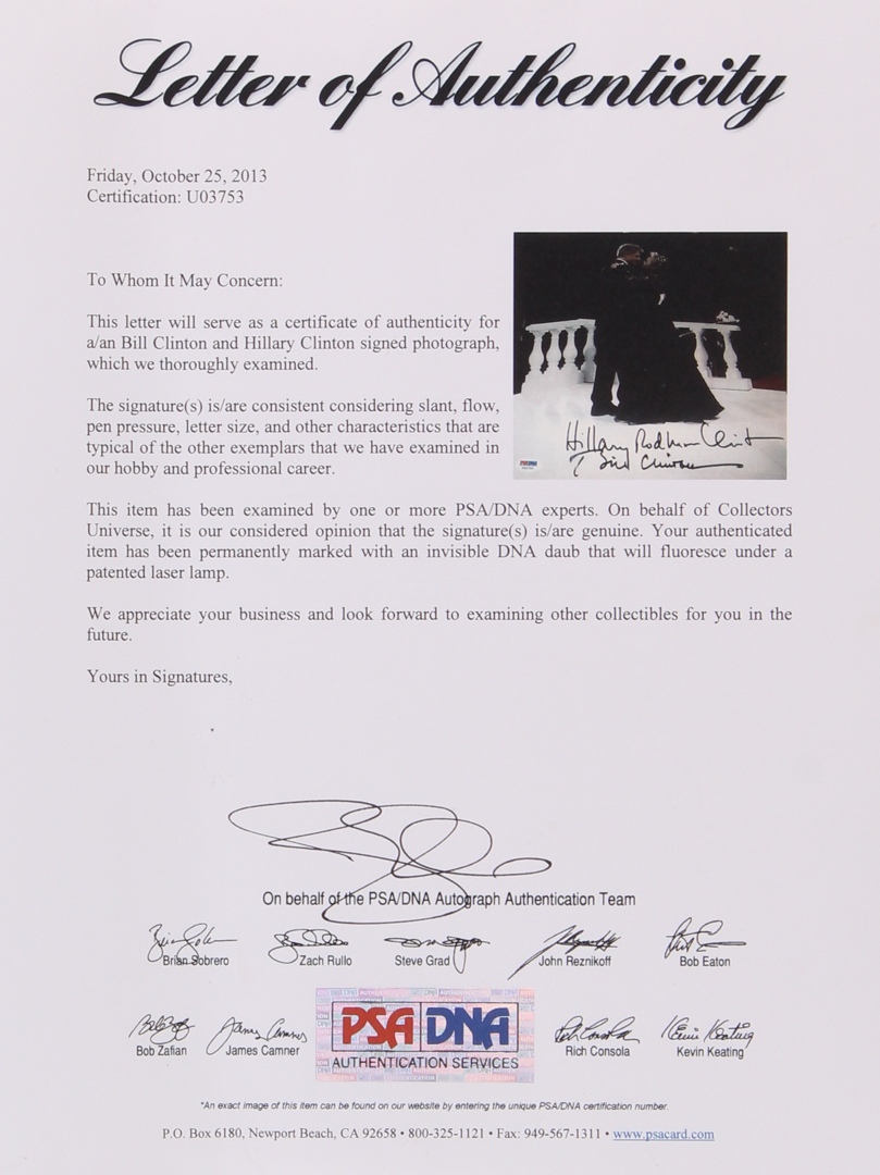 Bill Clinton & Hillary Clinton Signed 11x14 Photo with Full-Name Signature (PSA LOA) at PristineAuction.com Bill Clinton & Hillary Clinton Signed 11x14 Photo with Full-Name Signature (PSA LOA) at PristineAuction.com