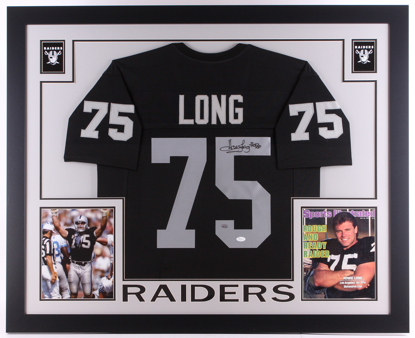Howie Long Signed Raiders 35x43 Custom Framed Jersey (JSA COA & Long Hologram) at PristineAuction.com Howie Long Signed Raiders 35x43 Custom Framed Jersey (JSA COA & Long Hologram) at PristineAuction.com