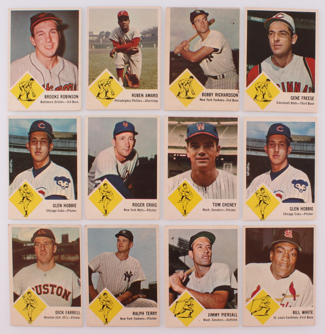 Lot of (12) 1963 Fleer Baseball Cards with #4 Brooks Robinson, #25 Bobby Richardson, #29 Jimmy Piersall, #47 Roger Craig at PristineAuction.com Lot of (12) 1963 Fleer Baseball Cards with #4 Brooks Robinson, #25 Bobby Richardson, #29 Jimmy Piersall, #47 Roger Craig at PristineAuction.com